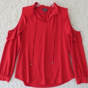 The LIMITED Women's Cold Shoulder Blouse Medium‎ Ruffle Neck & Shoulder Opening